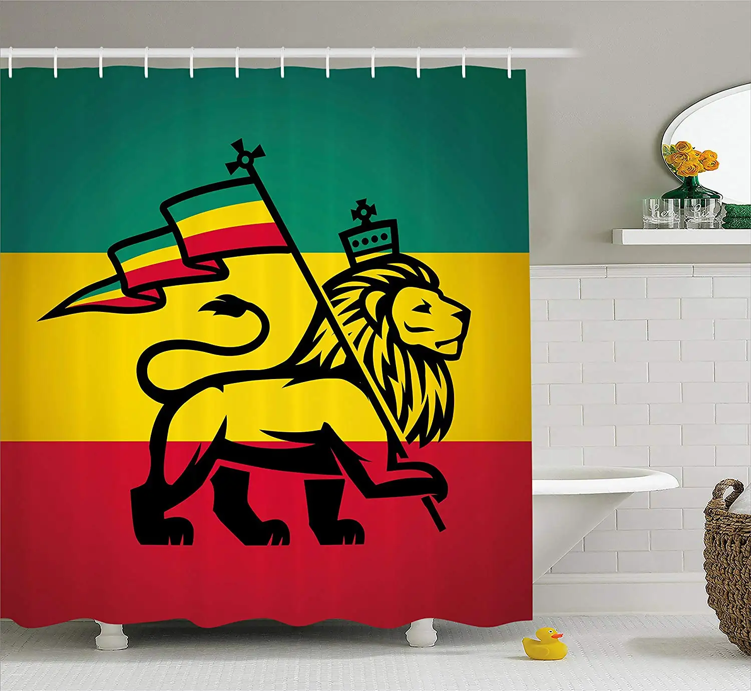 Rasta Shower Curtain Judah Lion With A Rastafari Flag King Jungle