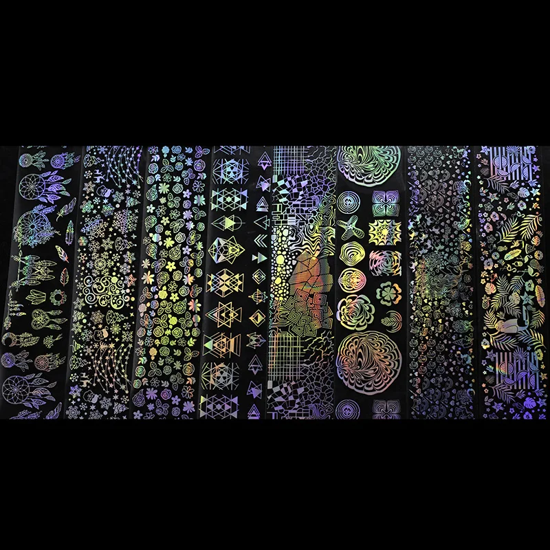 8 шт./компл. гвоздь лазерным вырезами; серебристые и Холо Звездное серии Цветок поймать мечта 3D imagetransfer Стикеры Маникюр нейл-арта украшения