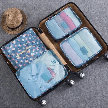 

6pcs/set Fashion Double Zipper Waterproof Polyester Men and Women Luggage Travel Bags packing cubes