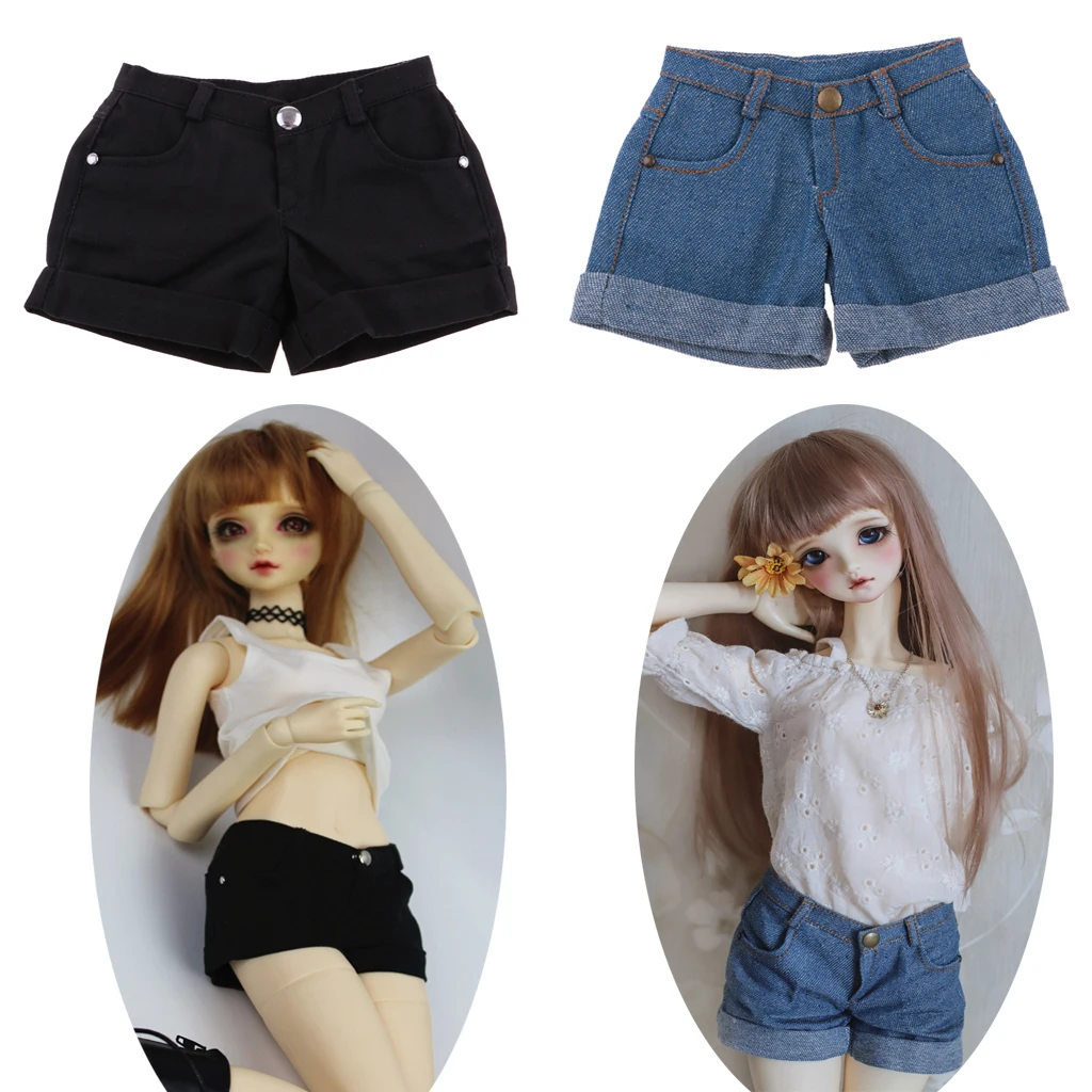 1/3 BJD Smart Doll Clothes Trousers for Dollfie SD DD Cuffed Shorts Casual Outfit Denim & Black