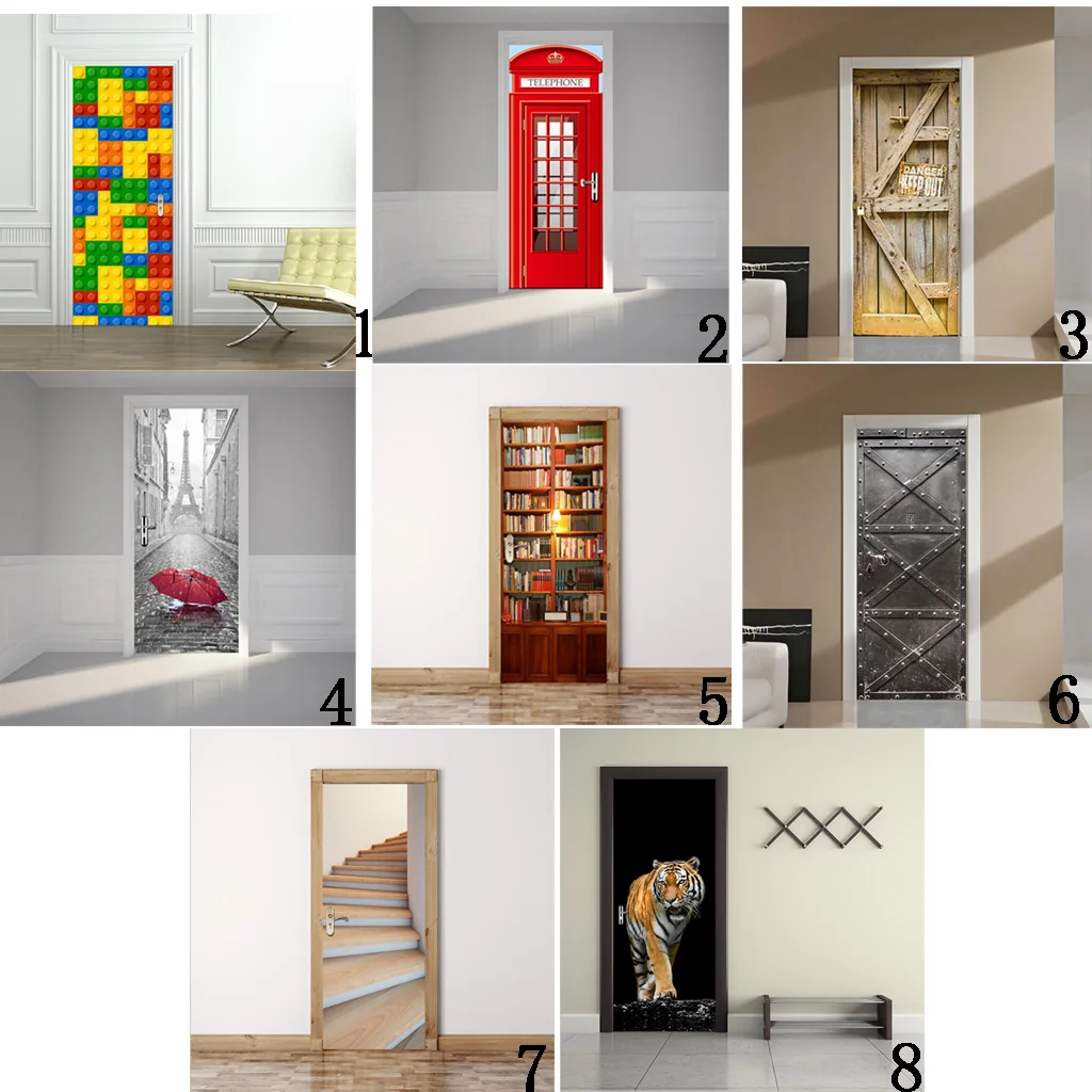 Self-adhesive 3D Door Wall Fridge Sticker Telephone Booth Wrap Mural Poster