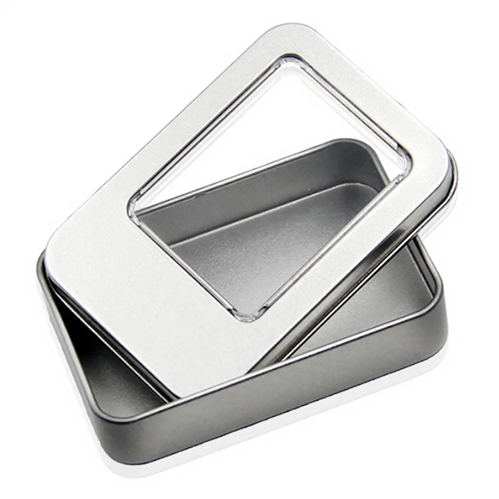

Jewelry Storage Arts Craft Tin Box Window Hinged Sewing Survival Kit Jar Rectangular Mini Organizer