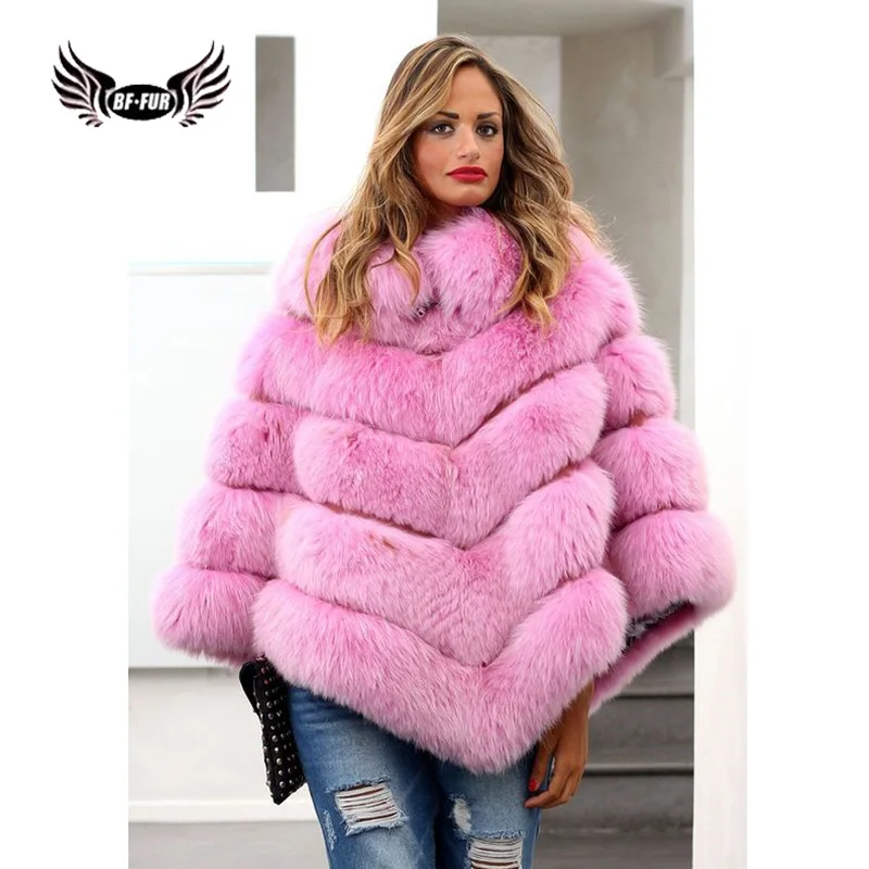 BFFUR пальто из натурального меха лисы для женщин, пальто из натурального меха высшего качества, пончо и накидки, покрытые кожей, женские зимние модные пальто - Цвет: Photo Color
