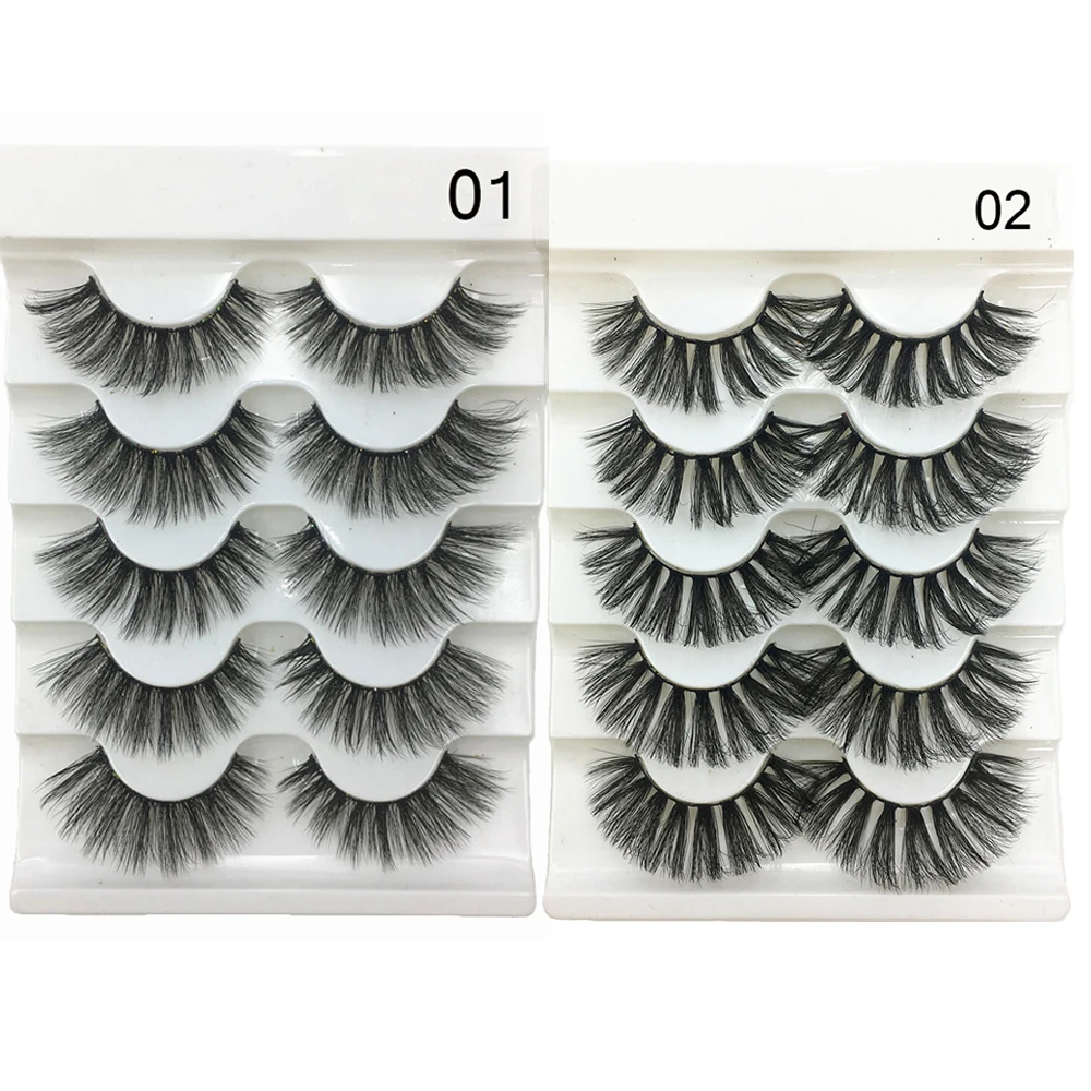 5 Pairs/Set 3D Faux Mink Hair False Eyelashes Fluffy Wispy Natural Long Lashes Handmade Eye Makeup Extension Tools