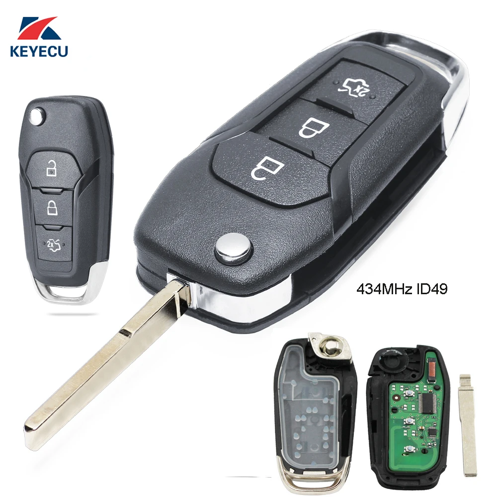 

KEYECU Replacement Flip Remote Key Fob 3 Button 433MHz ID49 for Ford Escort / New Mondeo 2014-2017