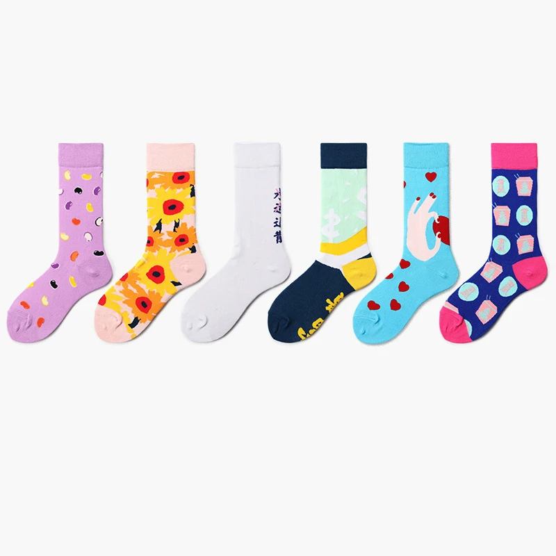 

New 2019 Spring Women Cotton Socks Pink Cute Flower Eyes Happy Socks Colorful Casual Harajuku Red Heart Kawaii Socks Femme