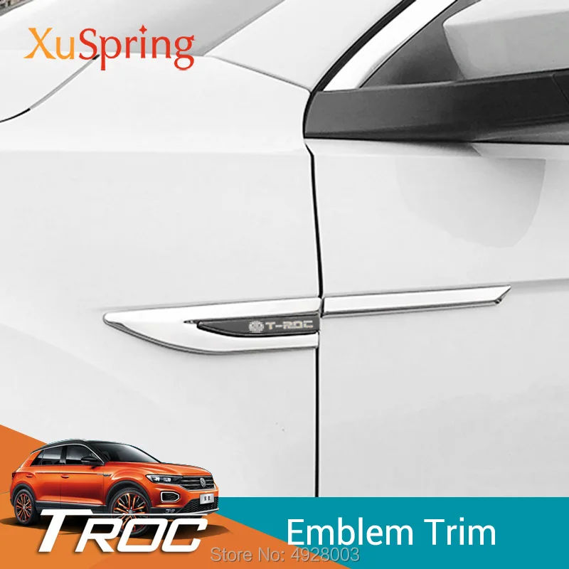 

Car Stainless Steel Door Side Sticker Emblems Badge Trim Garnish Styling for VW T-roc Troc 2017 2018 2019 4pcs/set