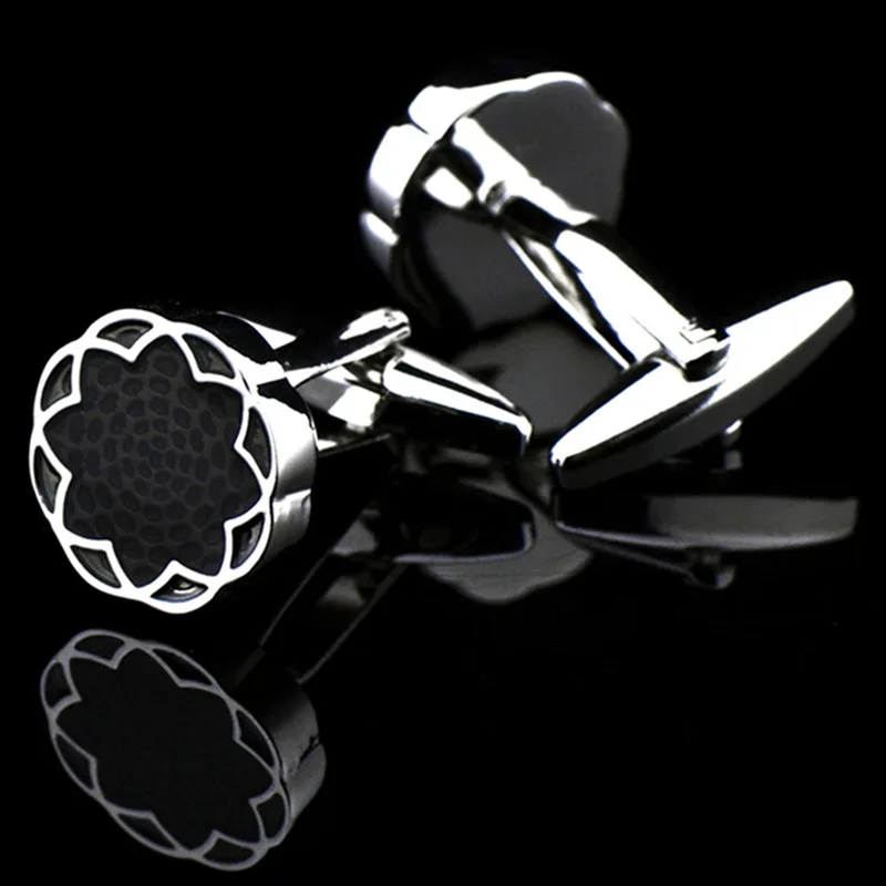 FLEXFIL круглый Лотос ювелирные изделия французский рубашка модные запонки для мужчин манжеты кнопки-звенья черный Высокое качество