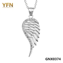 100% real pure 925 sterling silver angel wing collar aaa cubic zirconia colgante collar de la joyería de la manera para las mujeres gnx0374