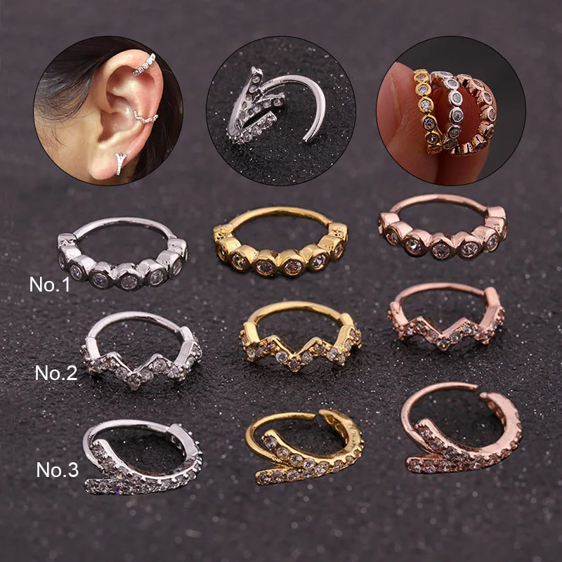 

1PC Silver And Gold Color Ear Piercing Jewelry CZ Helix Cartilage Earring Rook Hoop Snug Piercing Ring