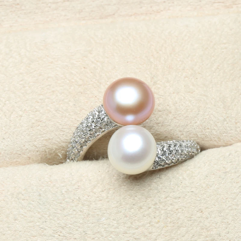 BaroqueOnly Natural Freshwater Pearl Jewelry 925 Sterling Silver TWO PEARL Rings For Women High Guality Zircon Wedding Gift silver ring wedding rings silver rings