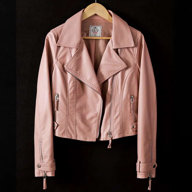 KMETRAM, женская кожаная куртка, Женская Весенняя коллекция, корейское розовое короткое пальто, женская куртка-бомбер из искусственной кожи, Chaqueta Mujer MY2587 - Цвет: pink