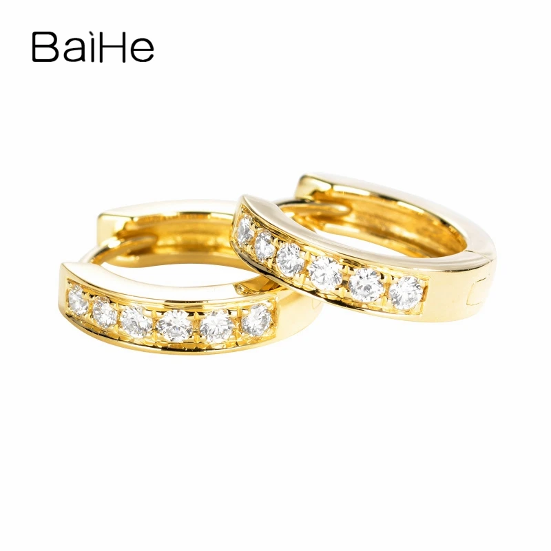 BAIHE Solid 14 K желтое золото 0.18ct круглый полный огранки натуральные бриллианты Свадебные модные ювелирные изделия серьги-гвоздики - Цвет камня: Yellow Gold