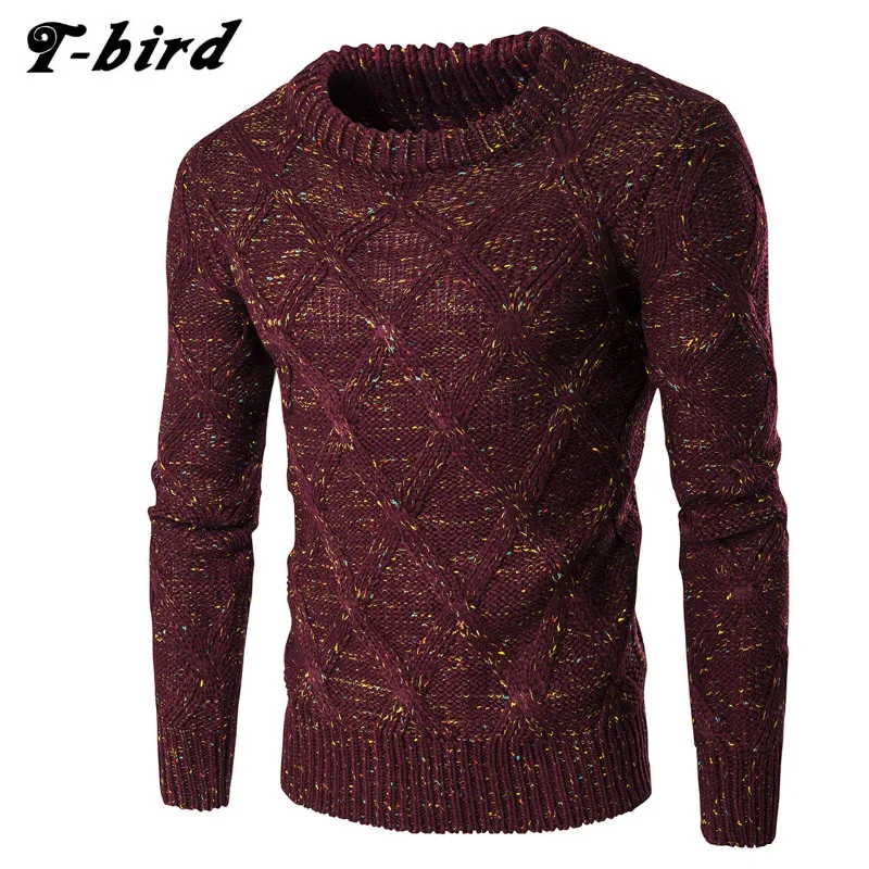 

T-bird Sweater Men 2017 Brand Thickening Pullover Sweater Male O-Neck Color Dot Slim Fit Knitting Mens Sweaters Man Pullover Men