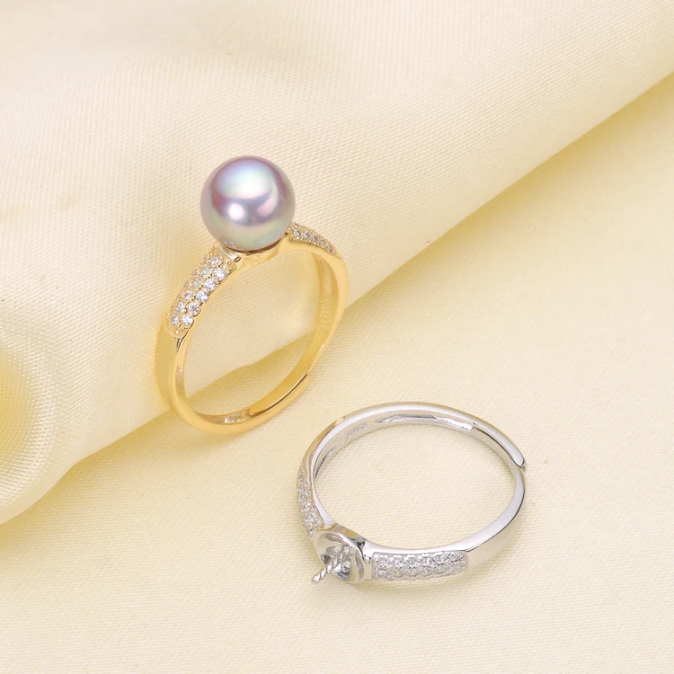 

2 Color 925 Sterling Silver Pearl Ring Trendy Finger Ring Adjustable Ring Findings Jewelry Parts Fittings Accessories, 3pcs/lot