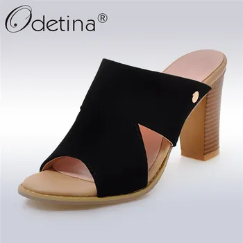 

Odetina New Fashion Women Peep Toe Sandals Chunky Block High Heels Slingback Slip On Summer Mules Sandal Shoes Plus Size 34-43