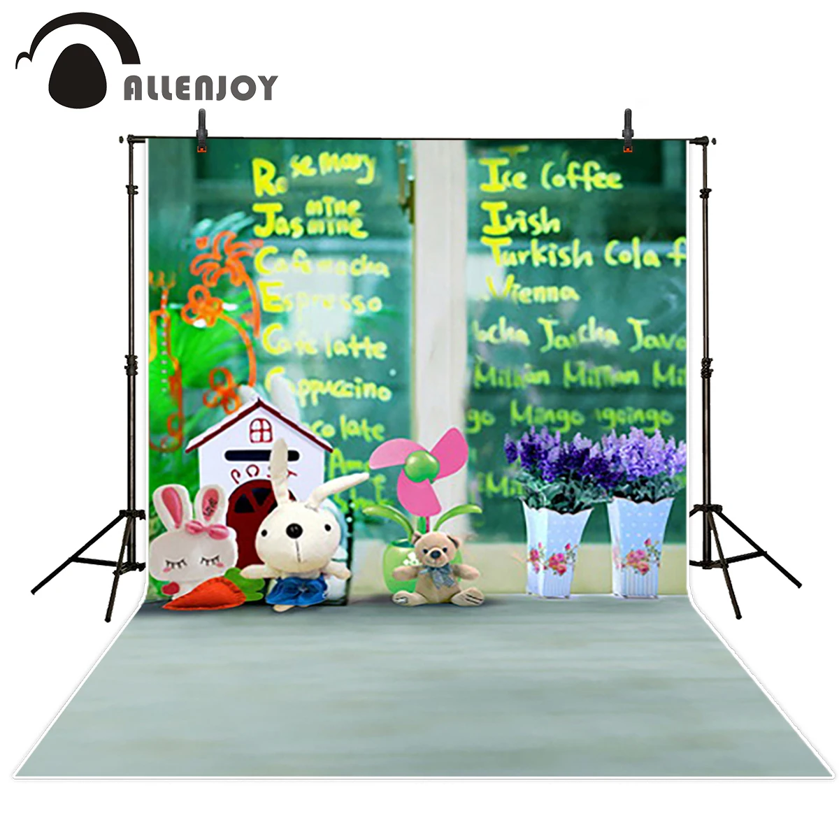 

Allenjoy photography backdrops Children indoor cute toy bear rabbit flowers fond photo booth backgrounds for photo studio