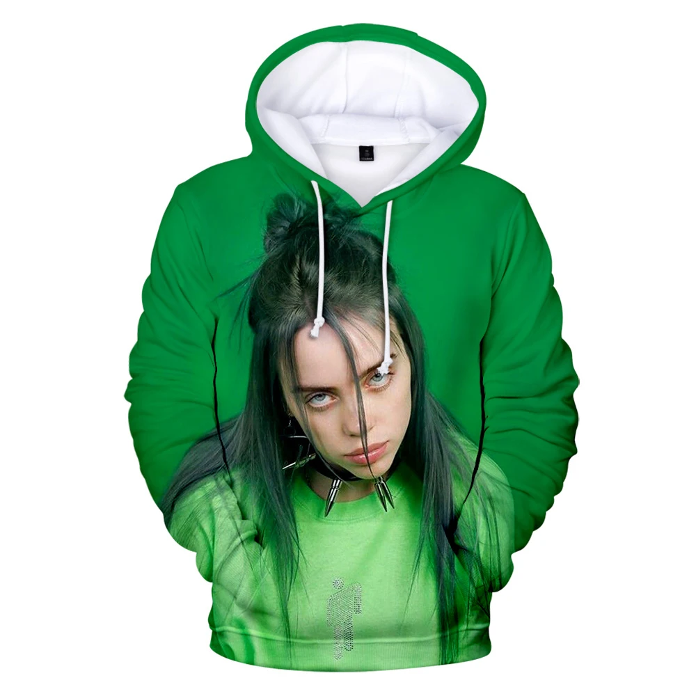 Принт 3D персонаж idol Billie Eilish толстовки женские мужские толстовки мода певица Billie Eilish 3D Толстовка зеленый пуловеры