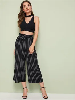 

HIRIGIN Plus Size Women High Waist Bandage Hippie Long Pants Office Work Paperbag Wide Leg Trousers