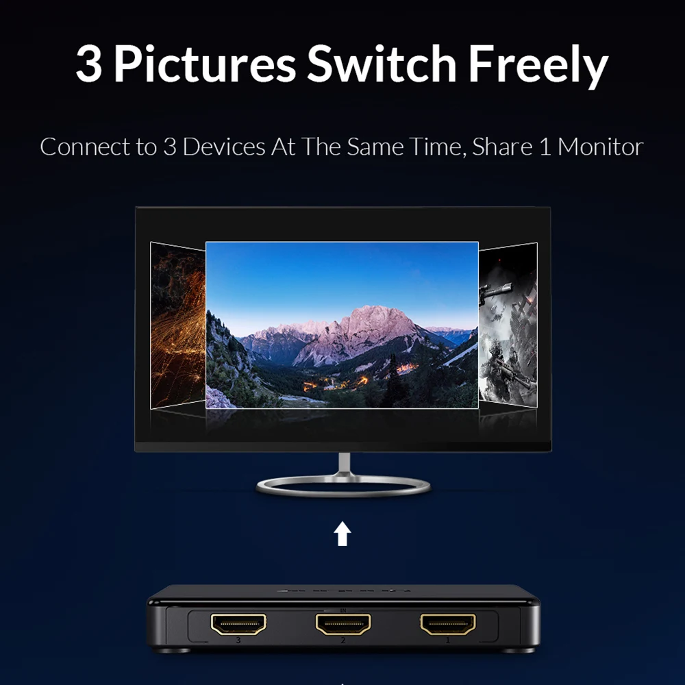 Unnlink HD mi التبديل 3x1 5x1 HD mi 2.0 UHD4K @ 60Hz 4:4:4 HDCP 2.2 HDR 3 في 1 خارج للتلفزيون الذكية mi box3 ps4pro xbox one xs العارض