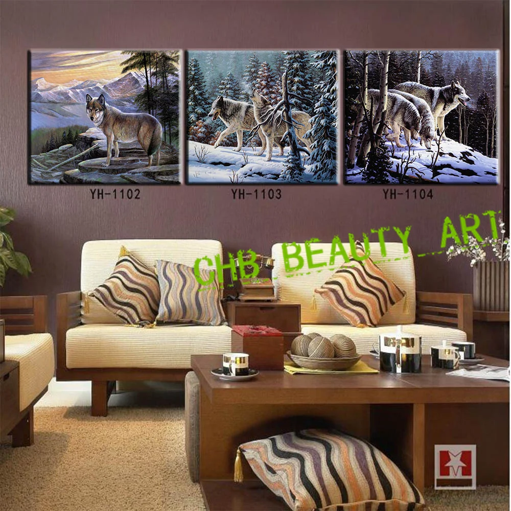 Wolf Wall Art Promotion For Promotional On 3 Panels Canvas Painting Snow Wolf Wall Art Home Decoration Oil On Decorative Pictures Hd Print Unframed