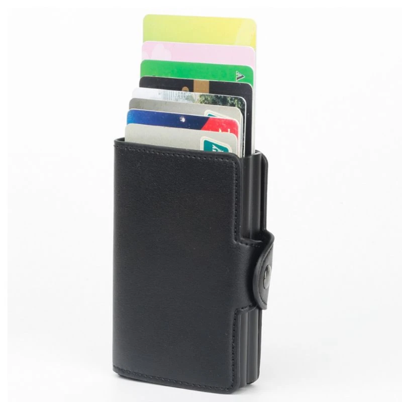 

2019 Fashion Men And Women Credit Card Holders Double Box Pu Leather Mini RFID Wallet Safe Aluminum Antimagnetic Purse Card Case