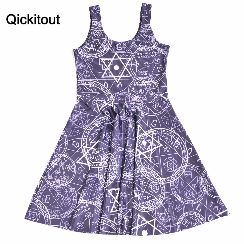 

Qickitout dress 2016 Fashion Women Dress Digital Print Arithmetic geometry Five Star Dress Sleeveless Beach DRESS Vestidos