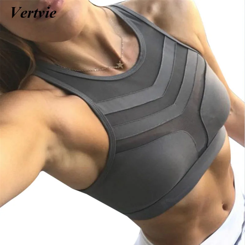 Vertvie Sexy Mesh Patchwork Sport Bra Fitness Top