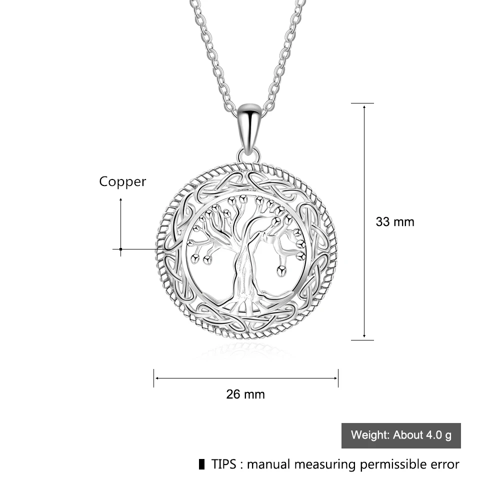 Tree of Life Round 925 Sterling Silver Necklace Pendant for Women