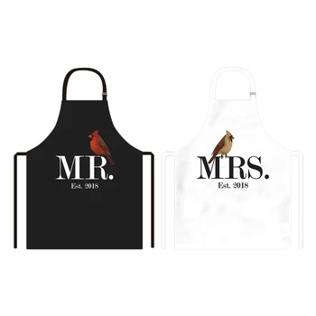 

Mr Mrs Anniversary Apron for Couple Gift Kitchen Cooking BBQ Apron Dress Year 2018 with Northern Cardinal and Man 2 Pieces Set