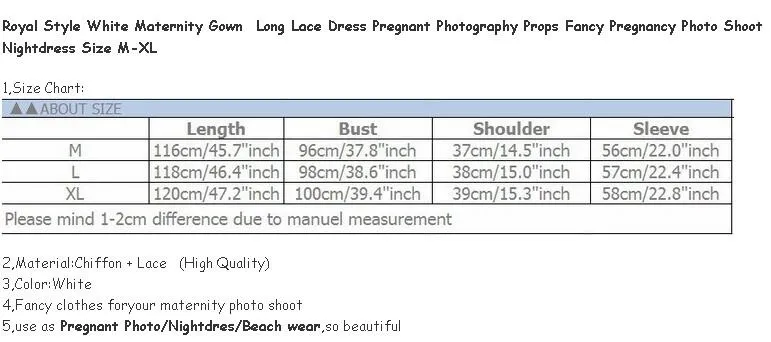 Королевский Стиль белое платье для беременных платье длинное кружевное платье для беременных Подставки для фотографий фантазия фотосессия для беременных ночная рубашка Размеры M-XL