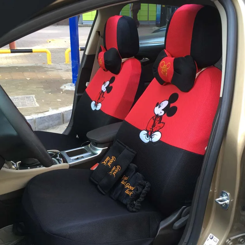 17 шт. универсальные чехлы для сидений автомобиля с рисунком Микки Мауса, чехлы для сидений автомобиля, аксессуары для интерьера автомобиля, сетчатые Защитные чехлы для сидений автомобиля - Название цвета: red