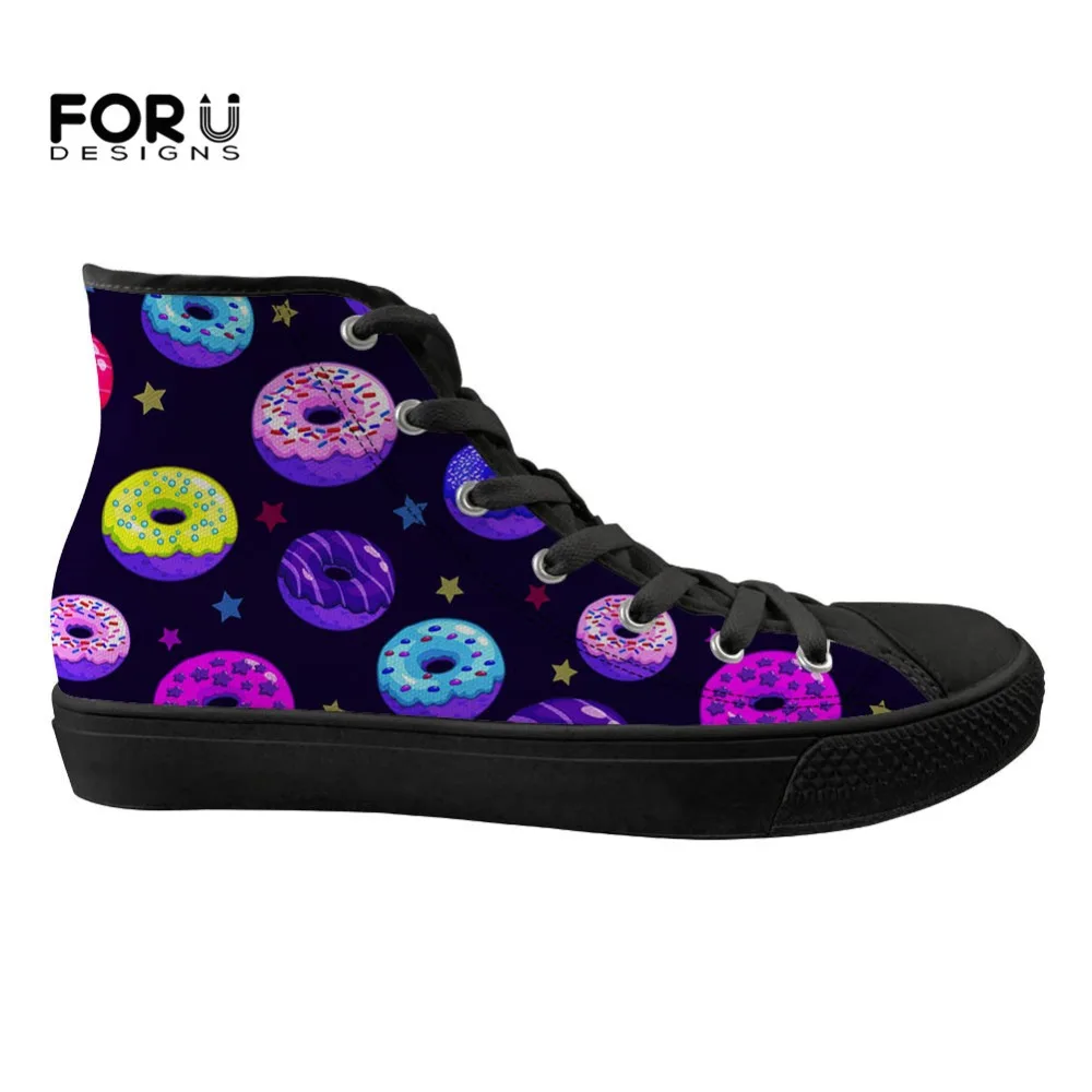 

FORUDESIGNS Sweet Donut Printed Spring Fashion Girls High Top Flats Shoes Woman Leisure Canvas Vulcanized Lace Up Shoes Women