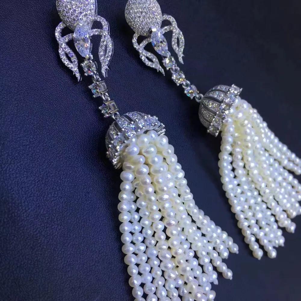 Gemstone Jewelry Real Natural Fresh Water Drop Earring Long Tassels