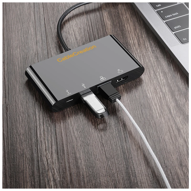 4in1 USB-C Тип usb C к HDMI адаптер преобразовать в HDMI 4 K USB 3,0 RJ45 Gigabit Ethernet USB-C Женский данных зарядки концентратор адаптер