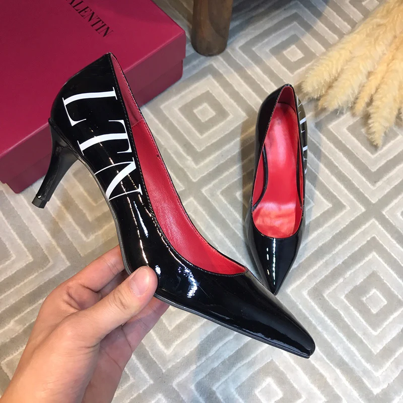 

Brand Women's Shoes Pointed Shallow Mouth Pumps Leather High Heel Stiletto V Letter Sexy Fashion Women's Shoes