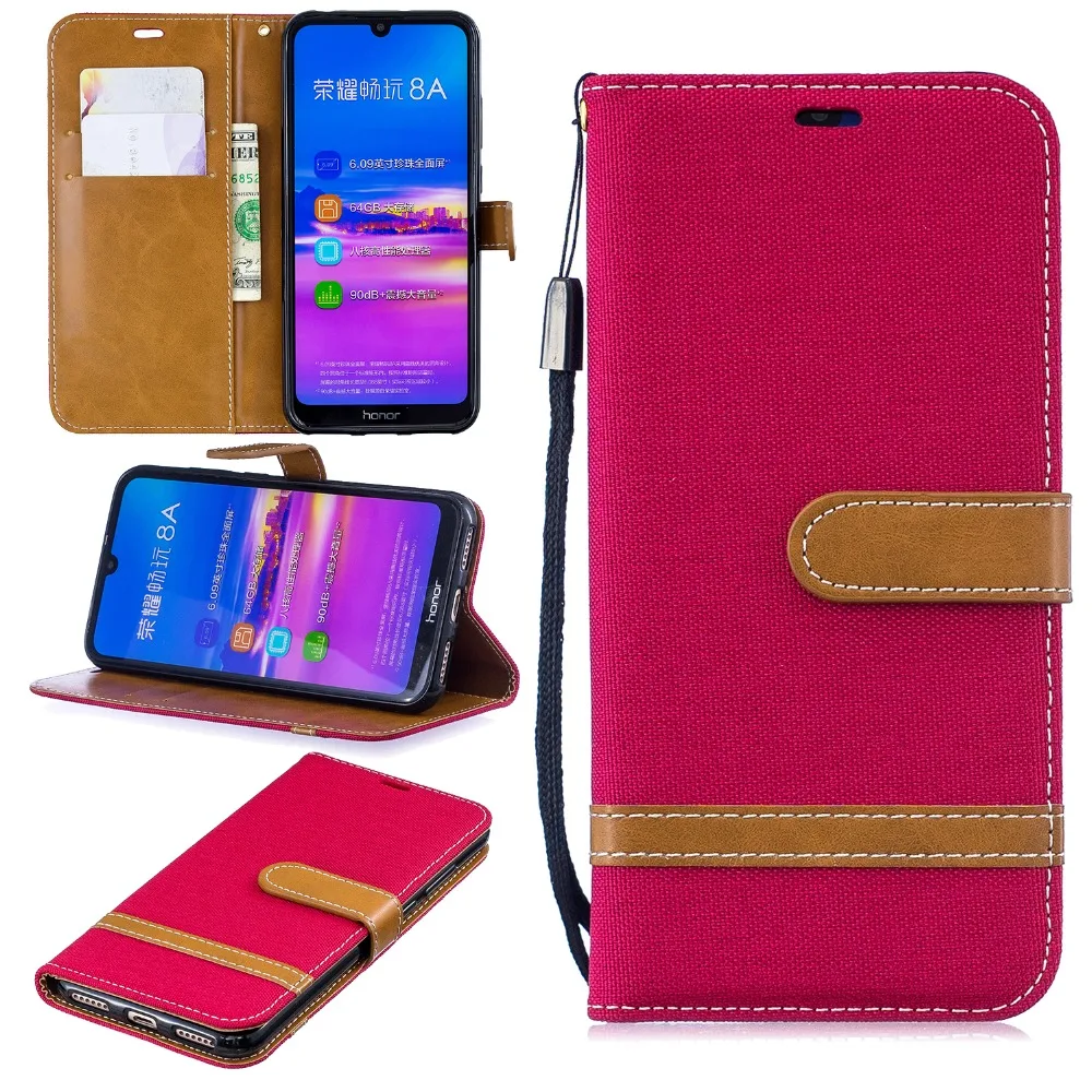 

COOKZU New Dirt-resistant Denim Stitching Flip Holster Phone Case Back Cover Case Coque for Huawei Honor 8A / Y7 2019/ P30 Lite