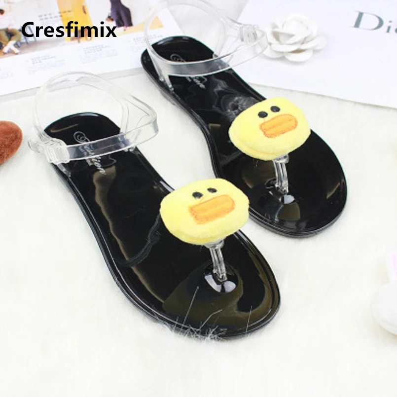 

Cresfimix women cute jelly beach sandals lady comfortable plus size sandals with plush yellow duck sandalias de mujer a515