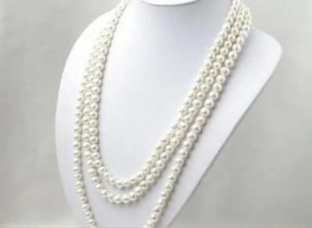 

HOT## Wholesale >>> NEW SUPER LONG 120 INCH 7-8MM WHITE AKOYA CULTURED PEARL NECKLACE ASAW1