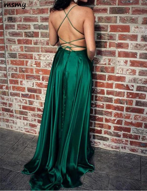 Spaghetti Straps A Line Navy Blue Prom Evening Dress With Split Front1