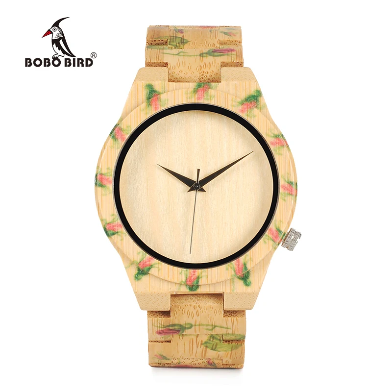 BOBO BIRD WD21 Wooden Watches with Flower Printed Bamboo Band for Men Women in Wood Box OEM BOBO BIRD WD21 Wooden Watches with Flower Printed Bamboo Band for Men Women in Wood Box OEM