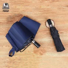 FGHGF Большой размер Бизнес 10 Ребра Полностью автоматический складной зонт черное покрытие мужская кожаная ручка ветрозащитный Анти-УФ дождевик