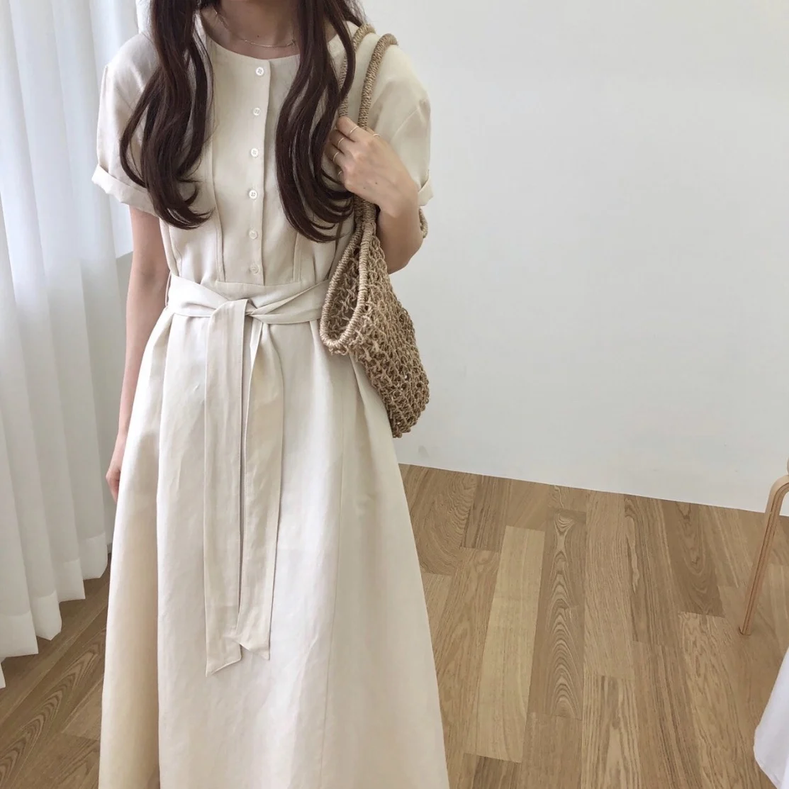 Корейское женское летнее длинное платье-рубашка в полоску, ТРАПЕЦИЕВИДНОЕ ПЛАТЬЕ с повязкой, элегантное платье, Femme Sukienki Kleider Damen