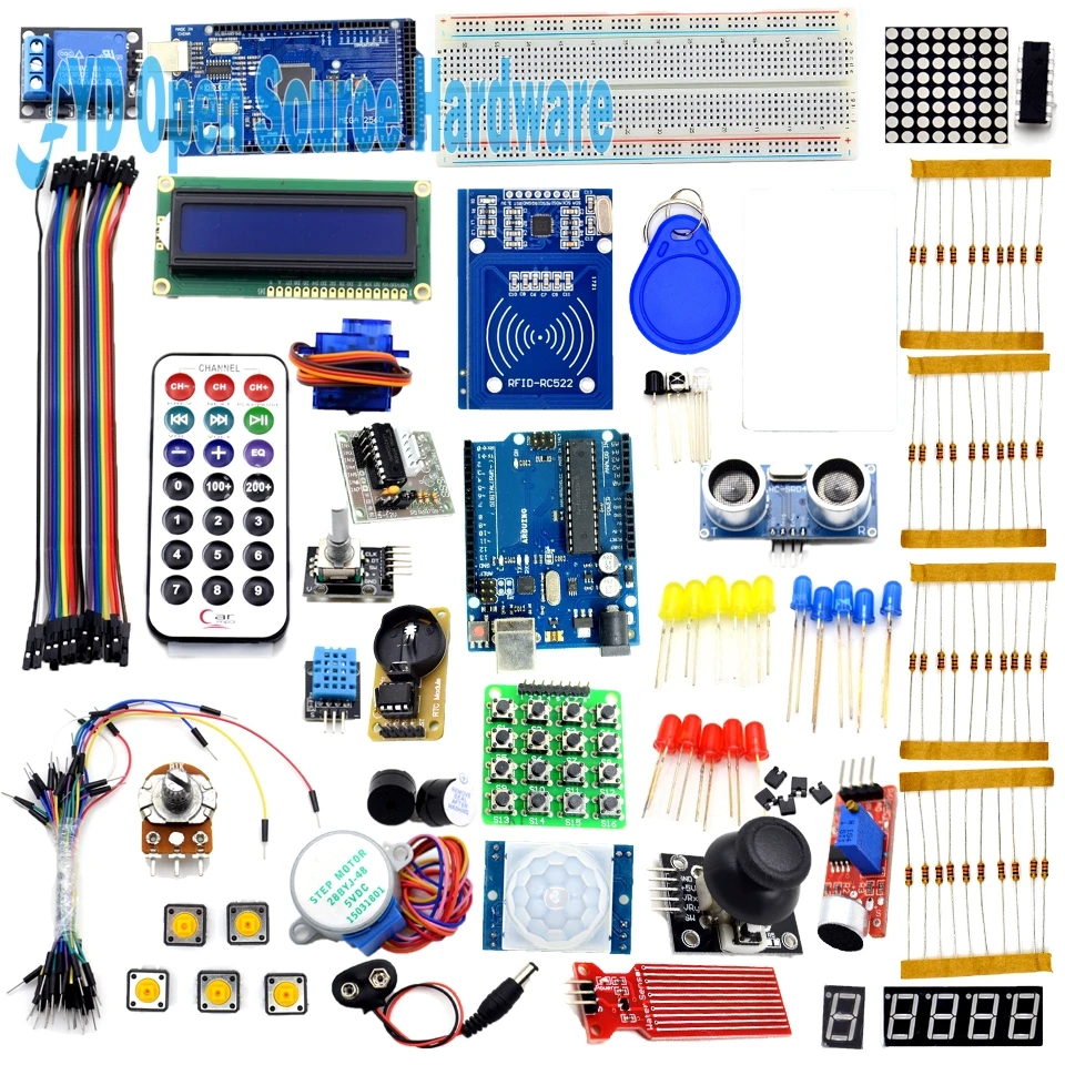 Новый Starter Kit Мега 2560 для arduino UNO R3 шагового двигателя SG90 HC SR04 1602 ЖК дисплей Батарея