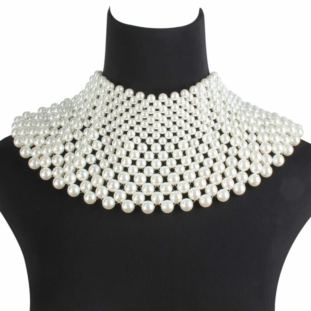 

2019 New Multi Layer Beads False Collar Big Choker Wide Necklace Women Bohemian Ethnique Large Pearl Necklaces Collares Grandes