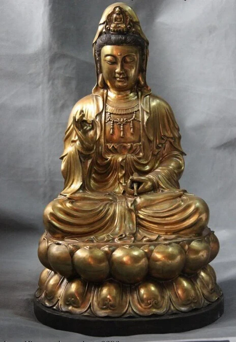 

004505 Buddhism Bronze Copper Gild Kwan-yin GuanYin Bodhisattva Goddess Buddha Statue