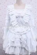 Attractive White Cotton Ruffles Bow Square Neck Lolita Dress