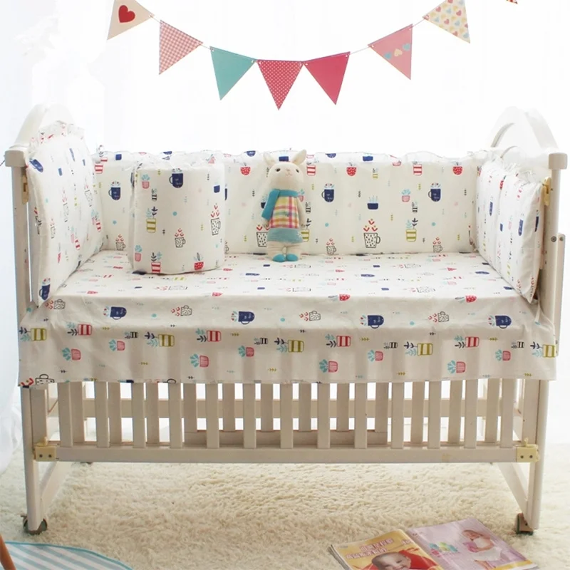 Cute Plant Print Quality Baby Crib Bedding Set Include Sheets and Quilt, Kids Newborn Baby Bed Sets Crib Bumper Infant Cot Set 