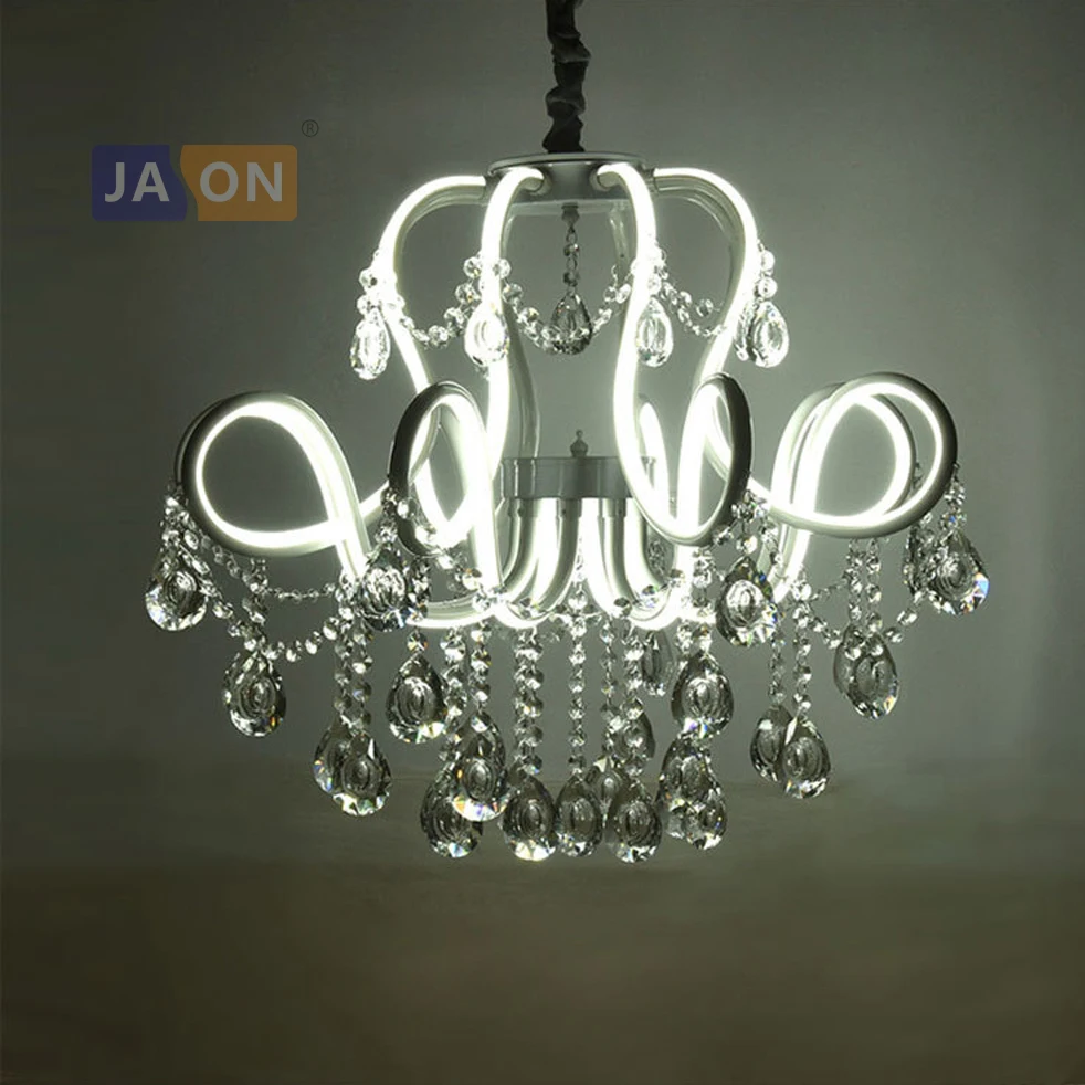 

LED European Iron Aluminum Acryl Crystal White Chandelier Lighting Lamparas De Techo Suspension Luminaire Lampen For Foyer