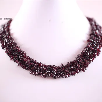 

Necklace Weave Chip Beads Wrap Real Red Garnet Jewelry Gift Natural Stone Strand Necklace For Women 18" E042